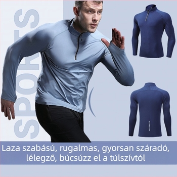 Hosszú Ujjú Edzőtop Futáshoz és Kerékpározáshoz, Gyorsan Száradó, Légáteresztő, Fél-zip, 88% Nylon, 12% Spandex