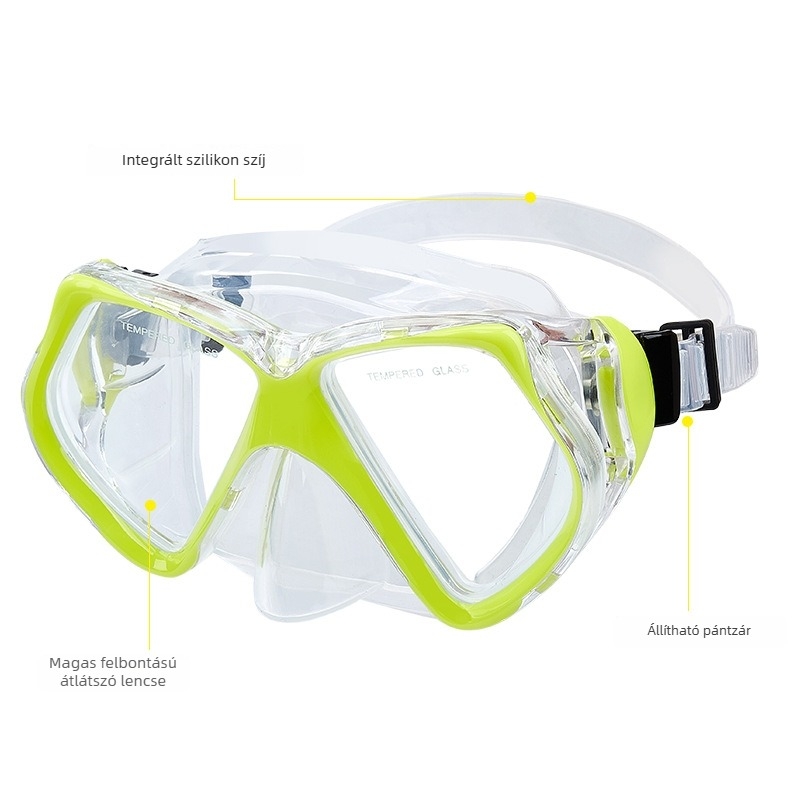 Felnőtt búvármaszk polikarbonát kerettel, edzett üveglencsékkel, orrvédővel, súlya 230 g
