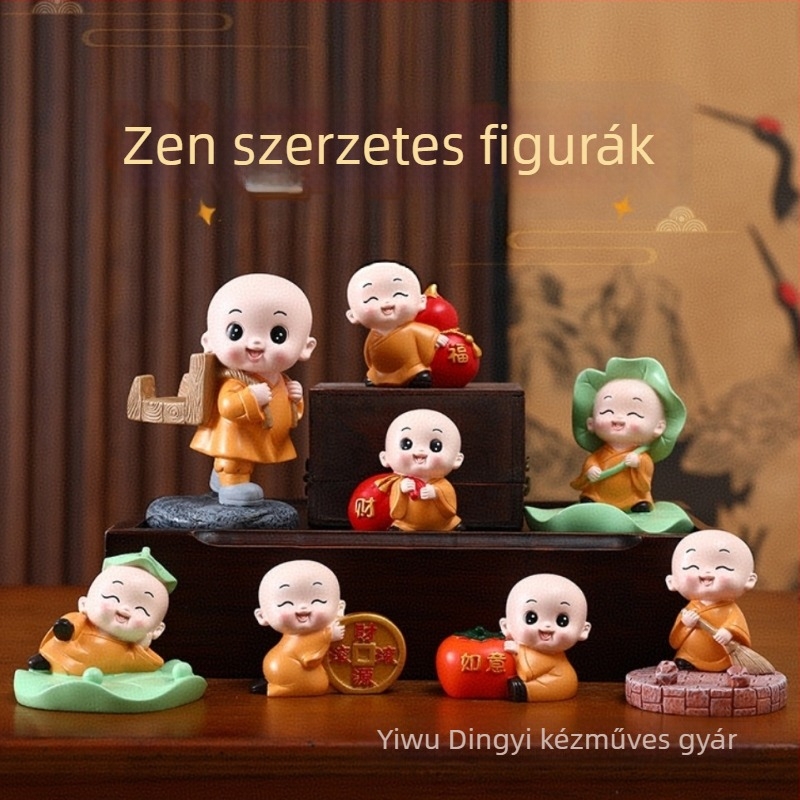 Gyanta figura kínai stílusú szerzetes, karikatúra dekoráció, házavató ajándék