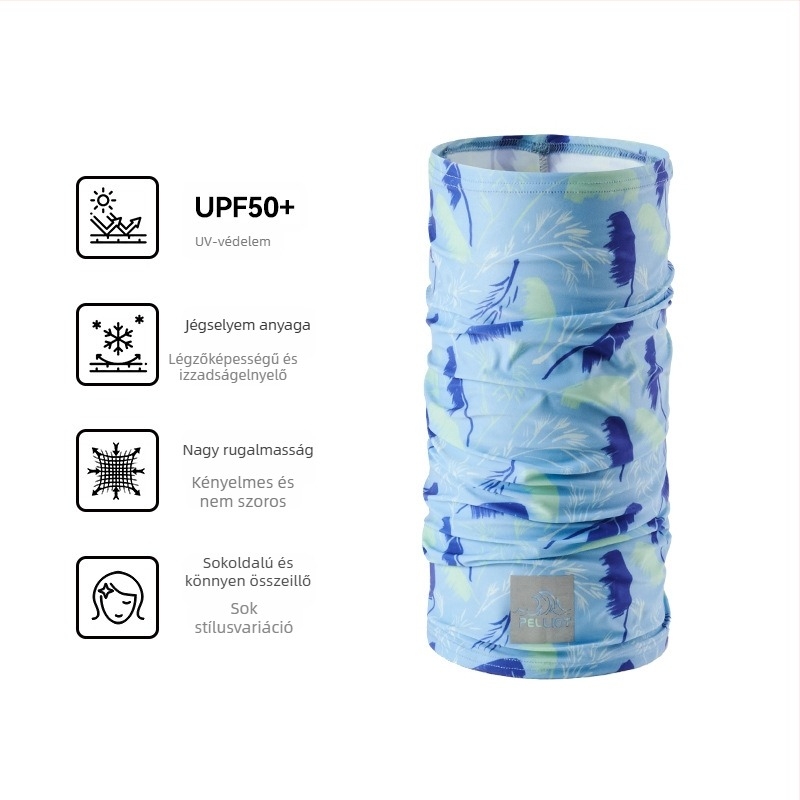 Kültéri fejkendő - napsugárzás elleni védelem, szél- és homokálló, virágos mintás, poliészter/spandex keverék, uniszex; ideális kerékpározáshoz és túrázáshoz