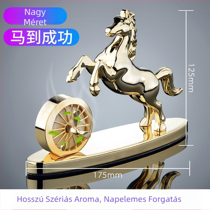 Autó napelemes forgó ló dísz, acél szerkezet, illatosító és szagtalanító funkcióval, Frambo, egyszerű stílus, dobozos csomagolás