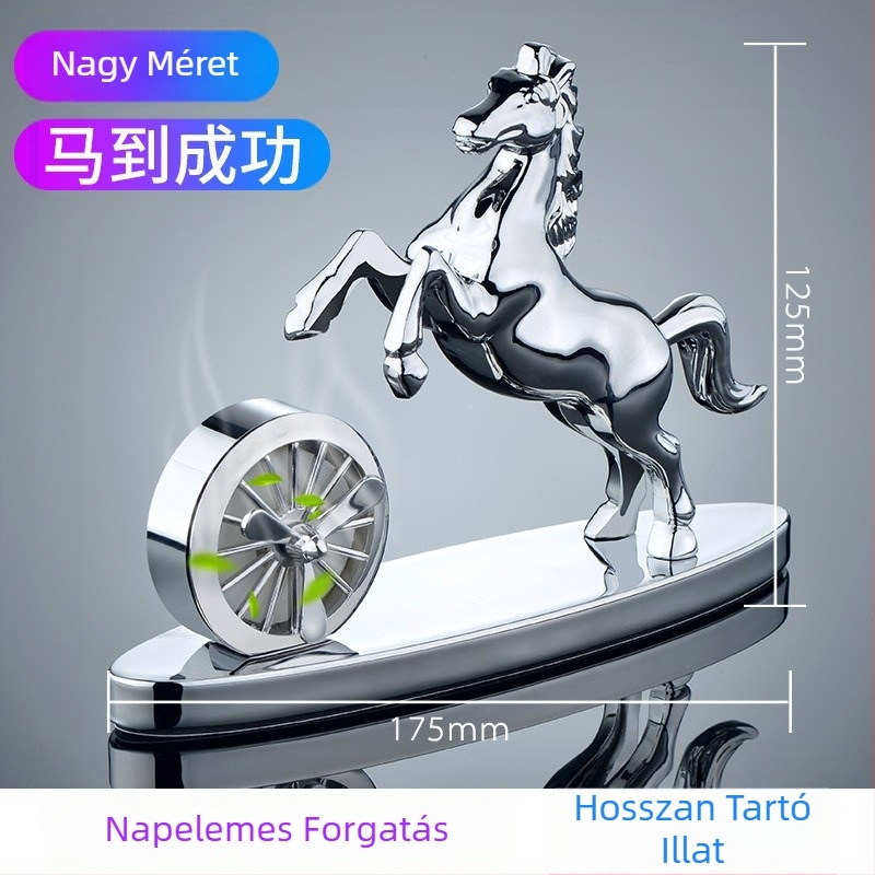 Autó napelemes forgó ló dísz, acél szerkezet, illatosító és szagtalanító funkcióval, Frambo, egyszerű stílus, dobozos csomagolás