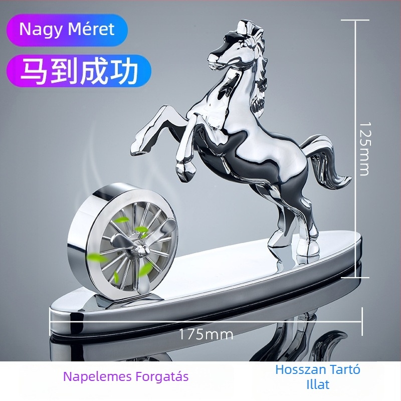 Autó napelemes forgó ló dísz, acél szerkezet, illatosító és szagtalanító funkcióval, Frambo, egyszerű stílus, dobozos csomagolás