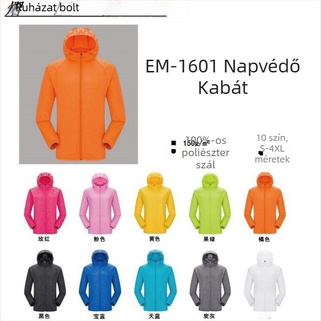 Unisex kültéri szélvédő dzseki UPF 30, könnyű, egyrétegű, bambusz rostból, kapucnival