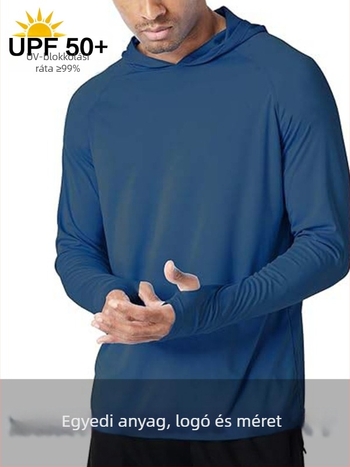 Kapucnis, slim-fit hosszú ujjú raglán póló, UPF50+, 90% poliészter / 10% spandex