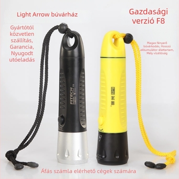 Light Arrow F8 búvárfény — IP68 vízálló, LED világítás, ház: alumíniumötvözet + mérnöki műanyag, akkumulátor-élettartam 6–7 óra, kültéri merülésekhez, mentéshez, kempingezéshez és halászathoz