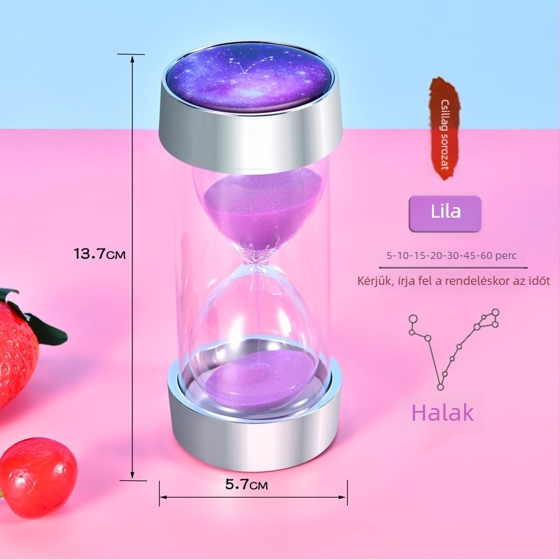 Üvegből készült homokóra elektroplatinált csillagos égbolttal, 30 perc–1 óra, asztali dekoráció