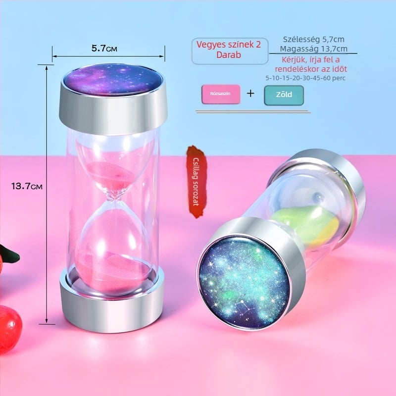 Üvegből készült homokóra elektroplatinált csillagos égbolttal, 30 perc–1 óra, asztali dekoráció