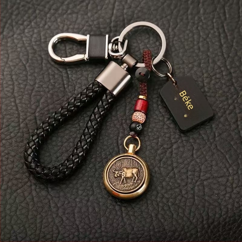 Forgatható zodiákus talizmán kulcstartó, anti-lopás autókulcsokhoz, pár dizájn, rozsdamentes acél, kínai stílus