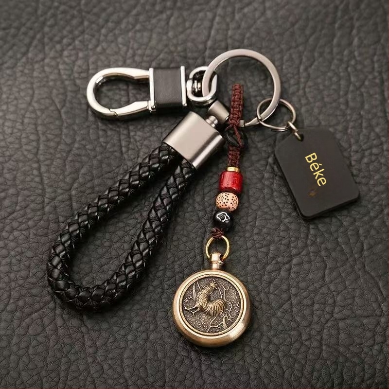 Forgatható zodiákus talizmán kulcstartó, anti-lopás autókulcsokhoz, pár dizájn, rozsdamentes acél, kínai stílus