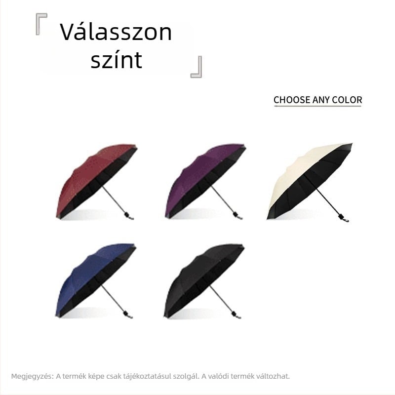 Összecsukható esernyő, kézi nyitás és zárás, 12 bordás fém vázzal, UPF50+ UV védelem, vízálló