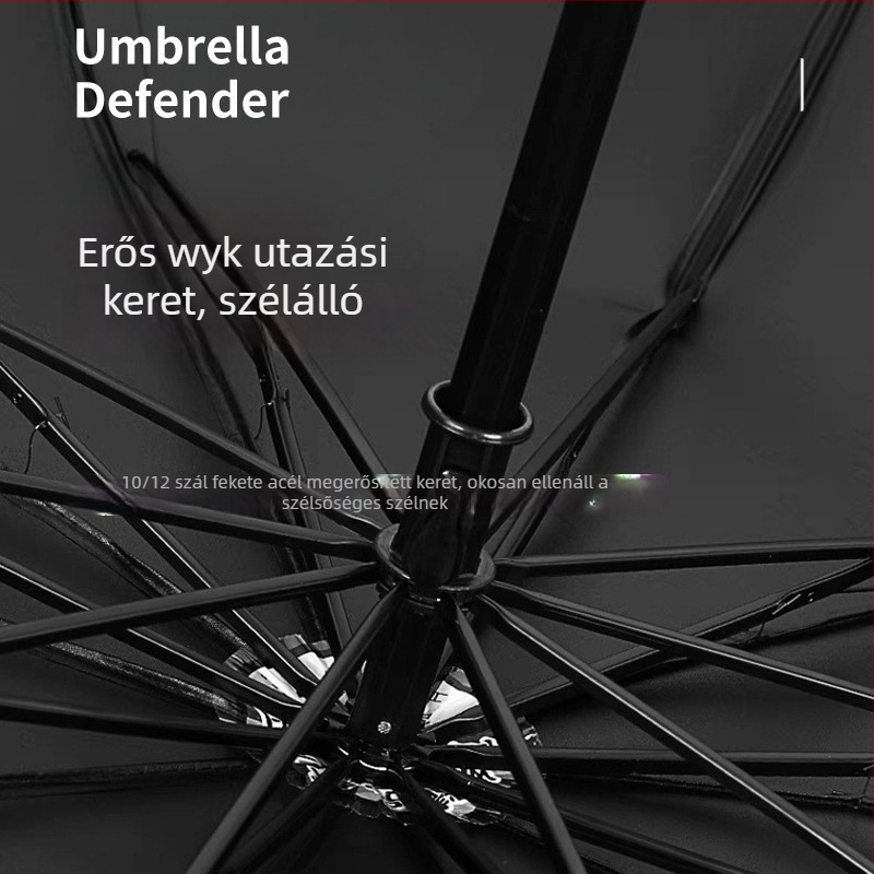 Összecsukható esernyő, kézi nyitás és zárás, 12 bordás fém vázzal, UPF50+ UV védelem, vízálló