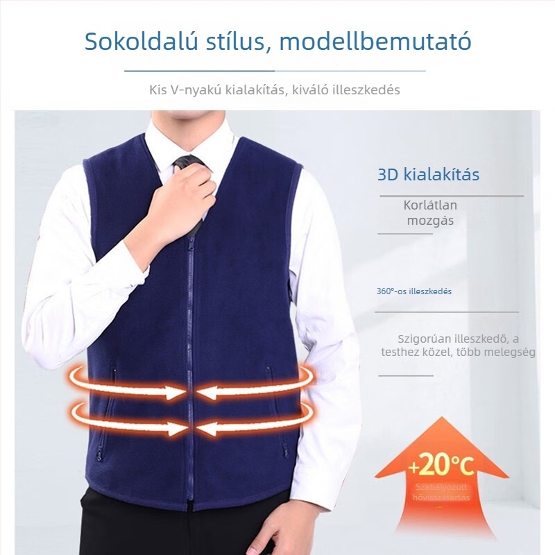 Uniszex fleeces mellény téli meleg, polár fleece, bélés poliészter, kardigán stílus, egyszínű modell, kapucni nélküli