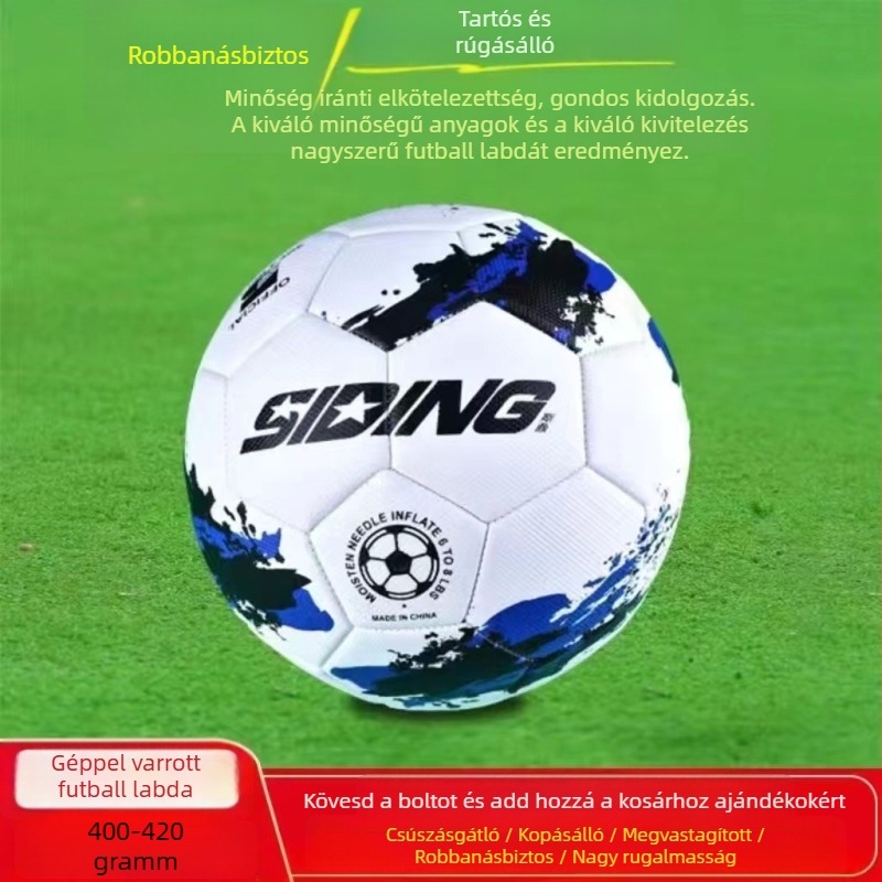 5-ös méretű futball-labda fiatalok és iskolások számára, gépi és kézi varrással, PU bőr betétekkel, kapus-edzés modell