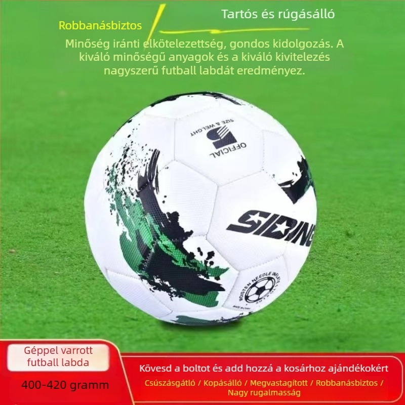 5-ös méretű futball-labda fiatalok és iskolások számára, gépi és kézi varrással, PU bőr betétekkel, kapus-edzés modell