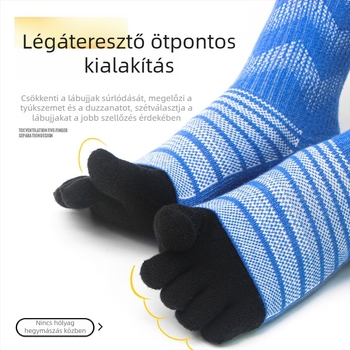 Ötujjú zoknik futáshoz és hegymászáshoz, lélegzőek, gyorsan száradóak, merinó gyapjú keverék: 39,3% merinó gyapjú, 42,6% akril, 15,6% nylon, 2,5% spandex