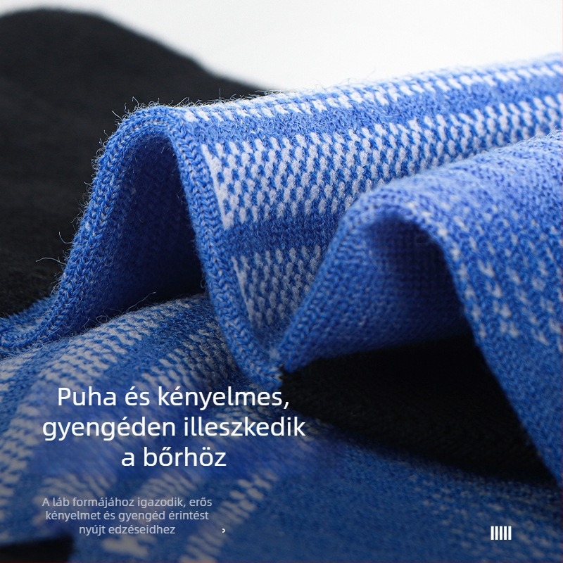 Ötujjú zoknik futáshoz és hegymászáshoz, lélegzőek, gyorsan száradóak, merinó gyapjú keverék: 39,3% merinó gyapjú, 42,6% akril, 15,6% nylon, 2,5% spandex