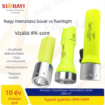 LED búvárlámpa barlangi felfedezéshez, nagy fényerő, 5 db elem/akkumulátor, 5W, mágneses vezérlés, 100–200 m fénycsóva