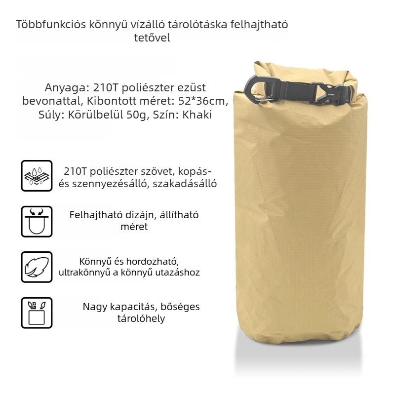 Ultra könnyű túra- és hegymászó tároló táska roll-top vízálló zárással, strandhoz, úszáshoz és raftinghoz