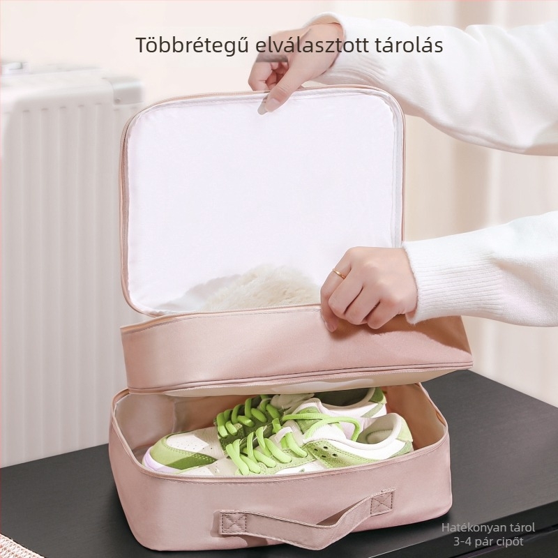 Utazó cipő tároló táska, kocka alakú, poliészter, lélegző