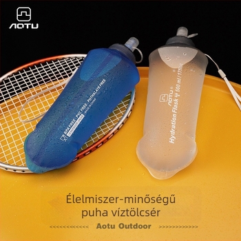 Kültéri összecsukható víztáska és pohár, 500 ml, TPU anyag, PP fedél, szilikon nyílás