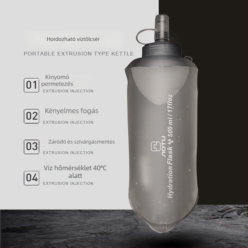 Kültéri összecsukható víztáska és pohár, 500 ml, TPU anyag, PP fedél, szilikon nyílás