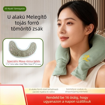 U‑alakú melegítő vízbetöltő tasak a nyak és a vállak számára, flanelből, 800 g, fűtés vízzel tölthető, testreszabható