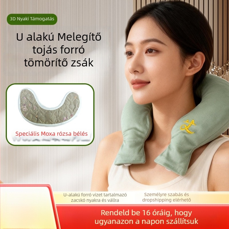 U‑alakú melegítő vízbetöltő tasak a nyak és a vállak számára, flanelből, 800 g, fűtés vízzel tölthető, testreszabható