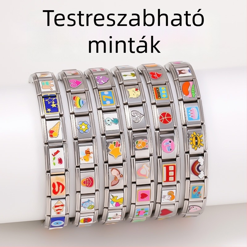 Moduláris karkötő olasz stílusban, pár dizájn, rozsdamentes acél, geometriai forma, elektroplatálás, termék kódja 064