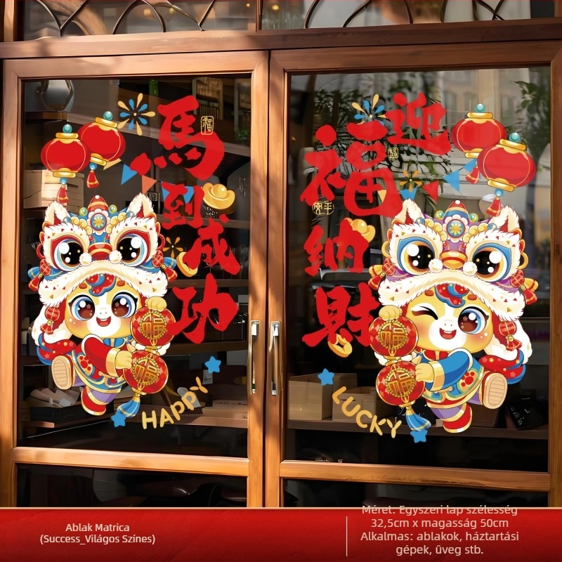 PVC statikus tapadó ablak virág matrica – üveghez, 2026 Ló éve, tavaszi fesztivál dekoráció