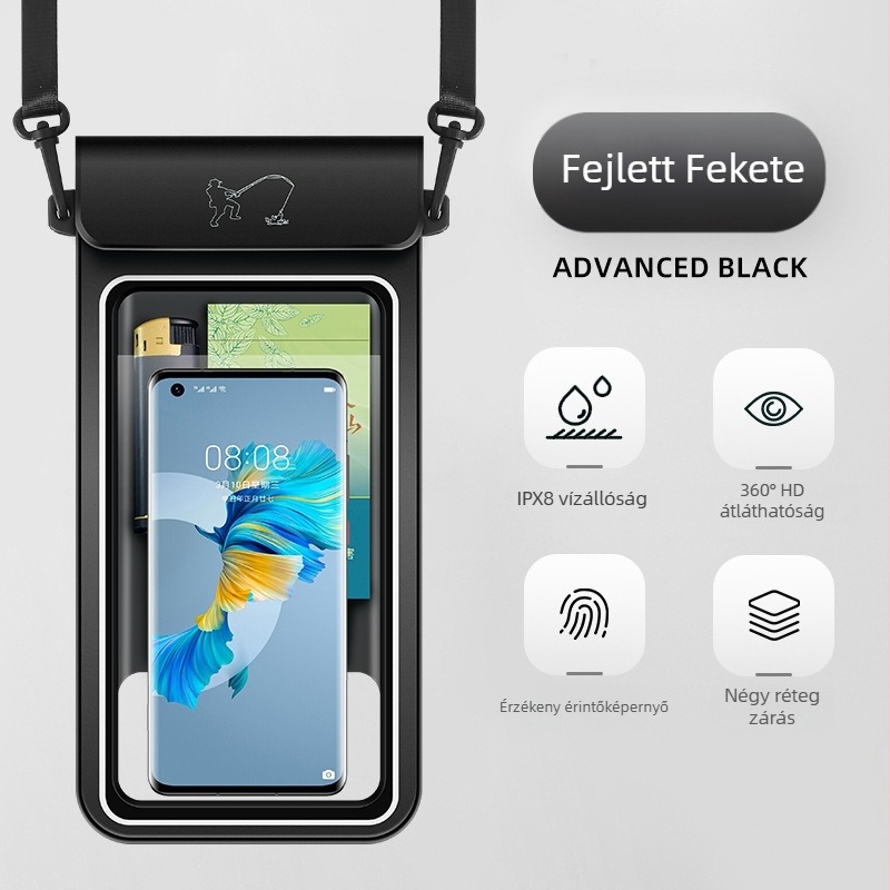 TPU vízálló telefon tok érintőképernyővel, víz alatti fényképezés, magas átlátszóság, nyakba akasztható