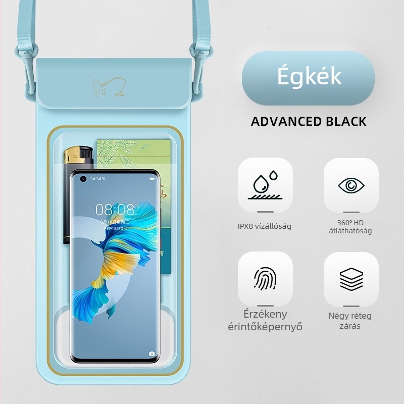 TPU vízálló telefon tok érintőképernyővel, víz alatti fényképezés, magas átlátszóság, nyakba akasztható
