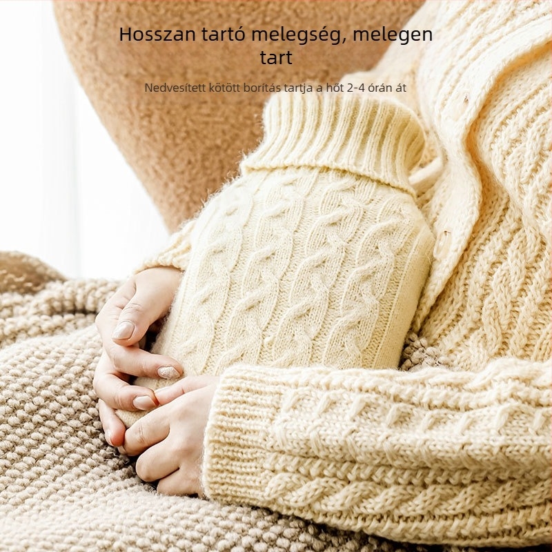 Vízfeltöltéses forró víz palack hasi használatra, újra tölthető víz befecskendezésével, szilikon + poliészter, 300 g