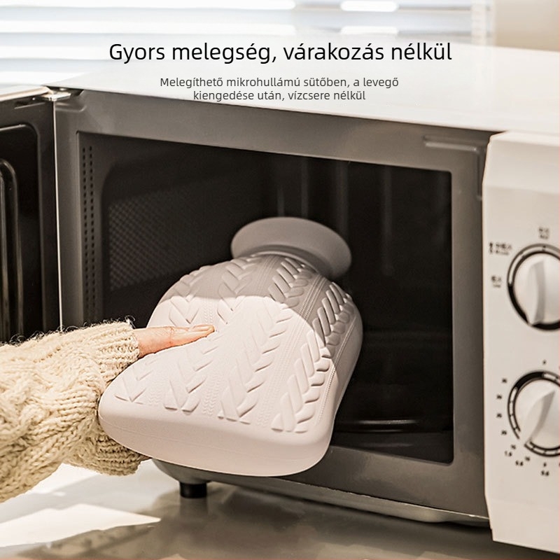 Vízfeltöltéses forró víz palack hasi használatra, újra tölthető víz befecskendezésével, szilikon + poliészter, 300 g