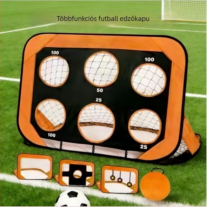Kényelmes összecsukható gyerekek futball szett kültéri játékokhoz, 4-in-1 kapu-keret és futballállvány óvodásoknak
