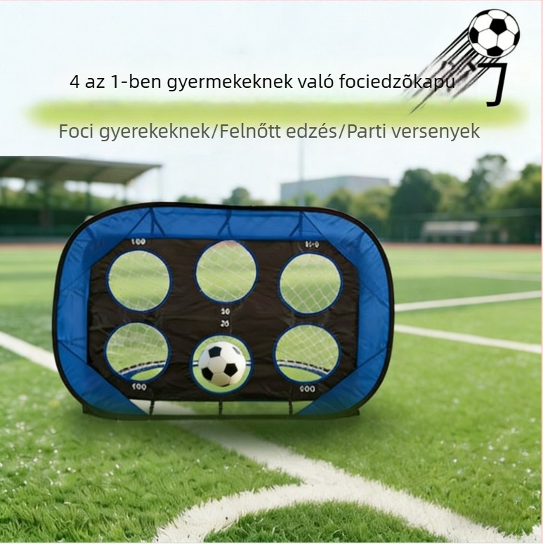Kényelmes összecsukható gyerekek futball szett kültéri játékokhoz, 4-in-1 kapu-keret és futballállvány óvodásoknak