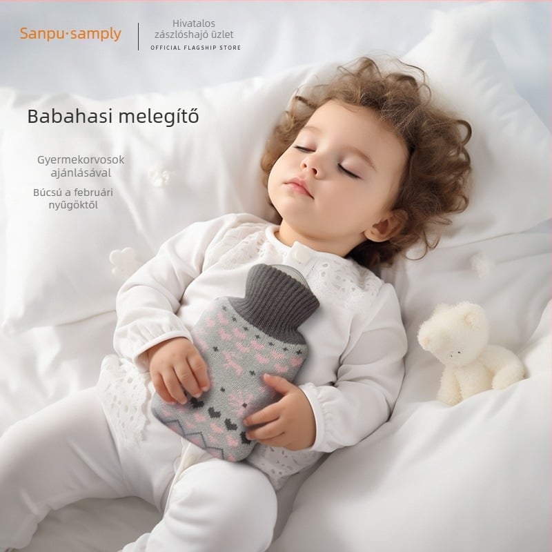 Samply Baba meleg vízzel töltött melegítő zacskója a hasra – kis méret, vízzel tölthető, kézmelegítő és hasfájások enyhítésére