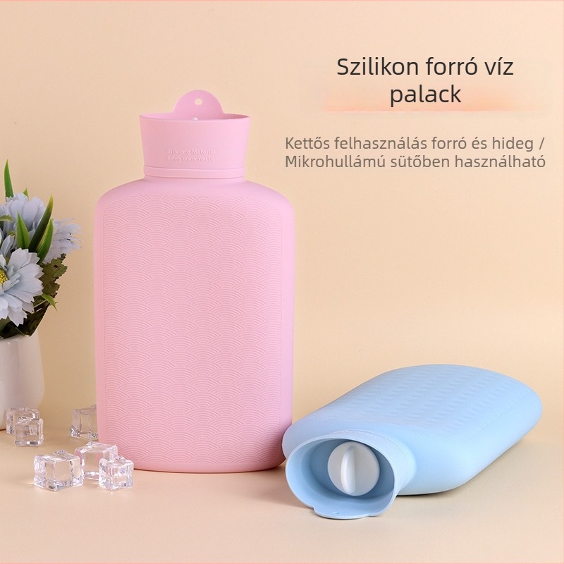 1 L kapacitású szilikon melegvíztáska, hordozható, vízbe töltéses fűtés, mikrohullámú sütőben melegíthető, 205 g