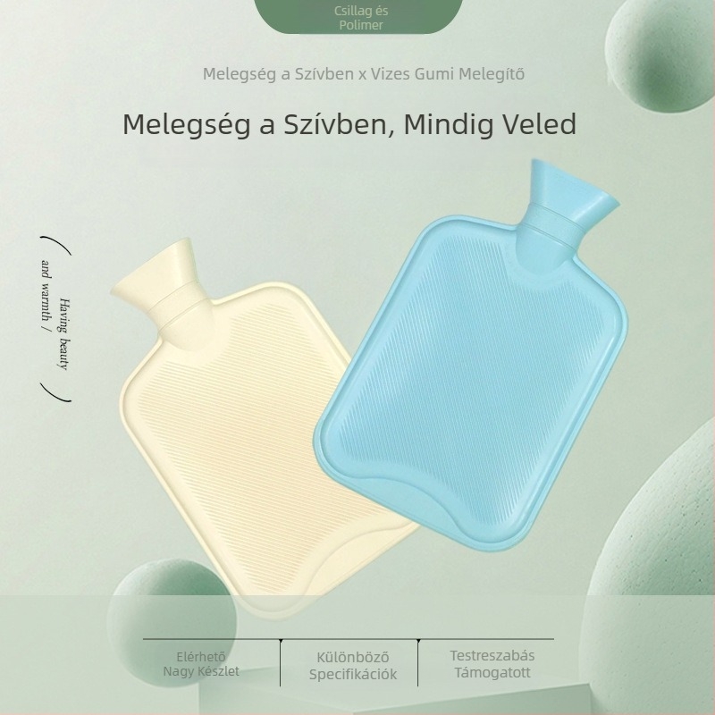 Vízfeltöltéses gumírozott melegvíztáska, 280 g, melegítés vízzel, kézre, lábra és hasra alkalmas, testreszabható