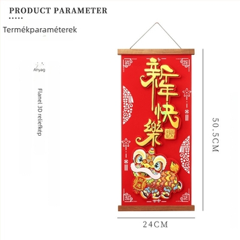 Háromdimenziós áldásos ajtódísz – flockolt vászon, kézzel készített, Fengyang stílus