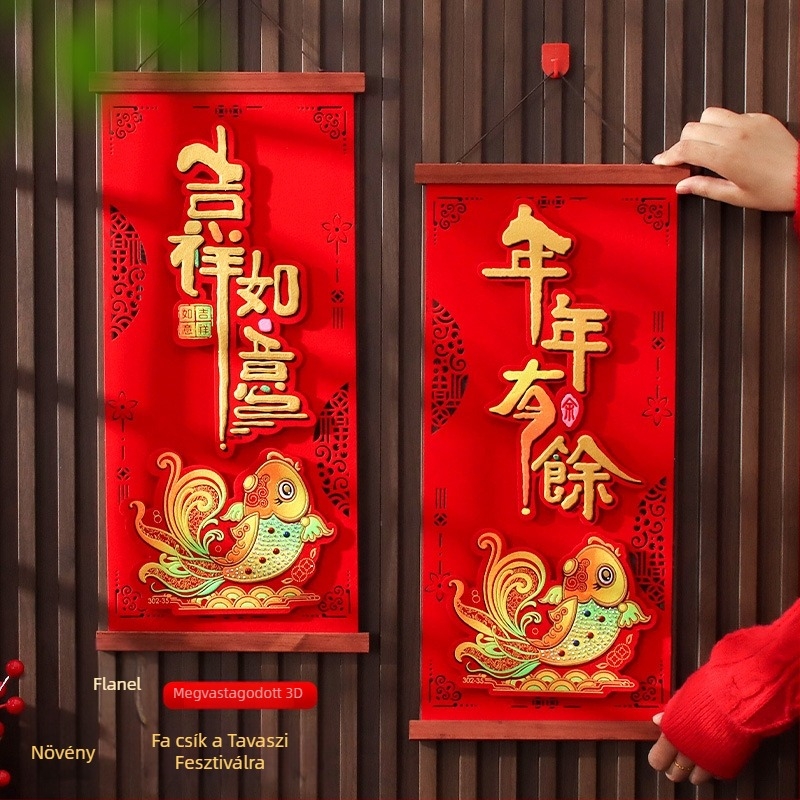 Háromdimenziós áldásos ajtódísz – flockolt vászon, kézzel készített, Fengyang stílus