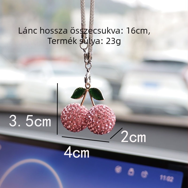 Ai Cheng Autó belső dísz strasszos függő — Cherry Strawberry motívum, anyaga: ötvözet strasszok, egyszerű stílus, belső dekoráció