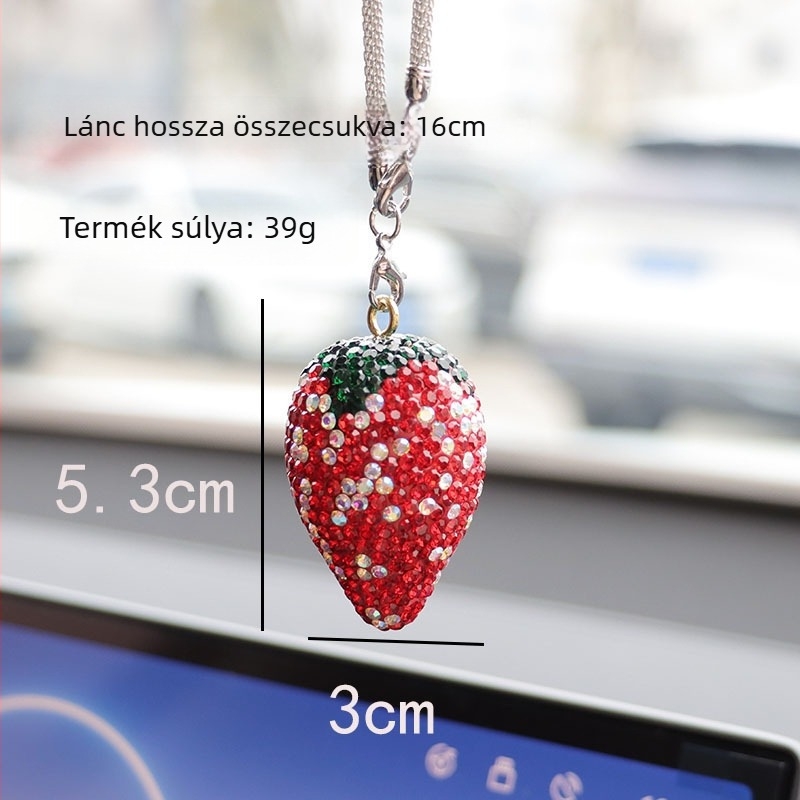Ai Cheng Autó belső dísz strasszos függő — Cherry Strawberry motívum, anyaga: ötvözet strasszok, egyszerű stílus, belső dekoráció