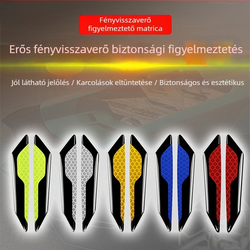 Autóajtó éleinek visszaverő matricái, első lökhárító matricák, fénylő éjszakai figyelmeztető jelzések, karosszéria védelme karcolásokkal szemben