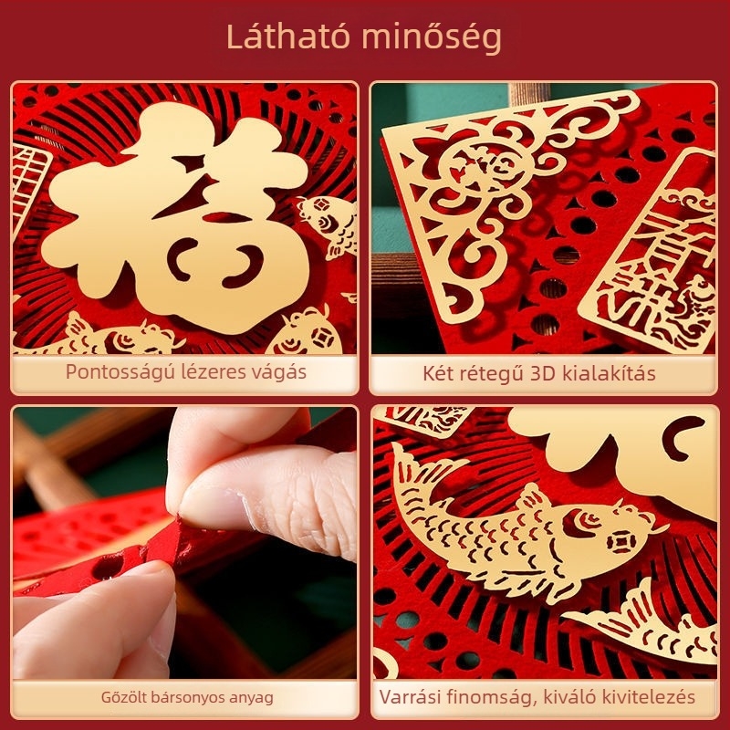 Ajtómatrica áldó szimbólummal, Ló év motívummal, flokolt szövet, bronz bevonat felület, tavaszi fesztivál dekoráció