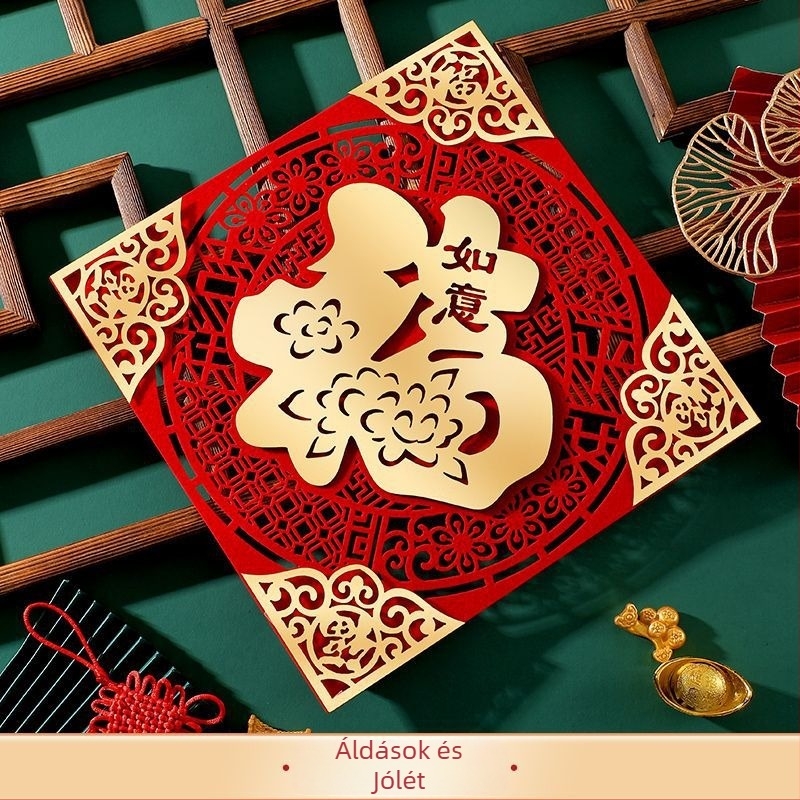 Ajtómatrica áldó szimbólummal, Ló év motívummal, flokolt szövet, bronz bevonat felület, tavaszi fesztivál dekoráció