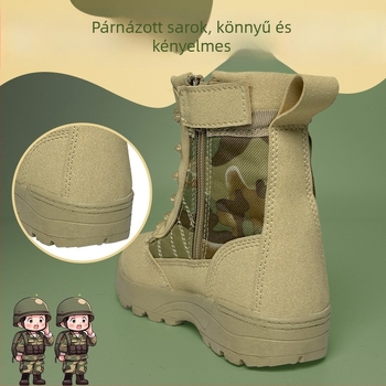 Gyermekeknek szóló kamuflázt mintás terepfutó bakancs, magas szárú, kopásálló, uniszex