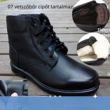 Magas szárú bőrből készült téli csizma gyapjú szigeteléssel, taktikai kültéri csúszásmentes talppal, férfiak számára