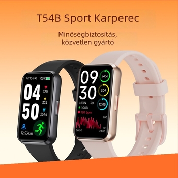 T54-B sportkarkötő: szívritmus, vér oxigénszint, vérnyomás és alvásfigyelés; akkumulátor‑élettartam akár 7 nap