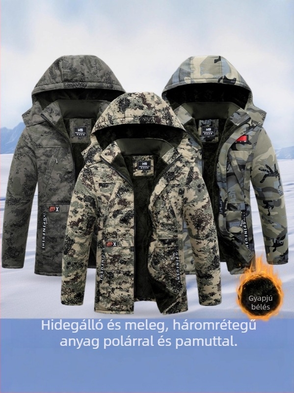 Téli teljes testű fleece szett, meleg, szigetelt, szélálló, kamuflázs